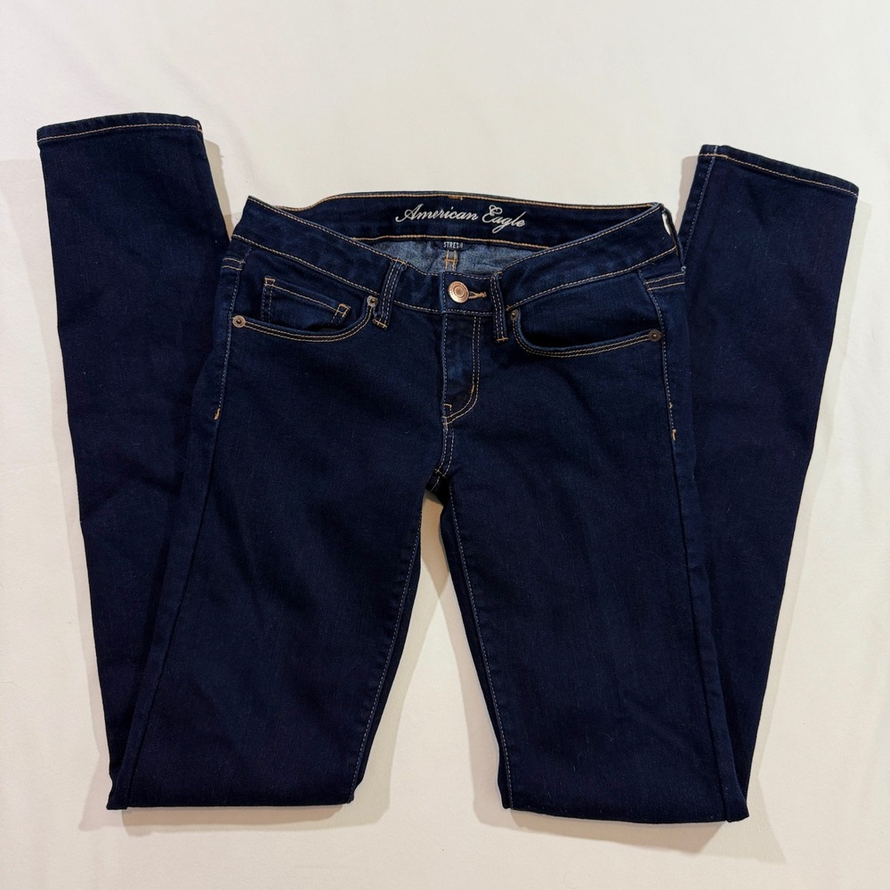 American Eagle Skinny Jeans Womens 6 Long Dark Wash 2010 Stretch Low Rise Denim